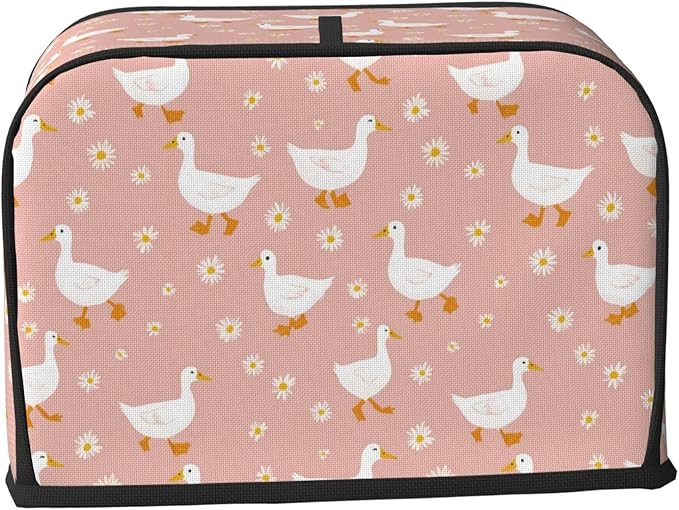 2 Slice Toaster Cover for Kitchen Goose Pattern Daisy Flower Waterproof and Dustproof Toaster Dust Cover with Side Pockets Decorative Universal Cover for Wide Slot Toasters and Small Appliances