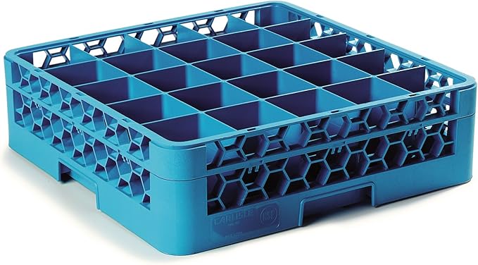Carlisle FoodService Products Opticlean 25-Compartment Glass Rack with 1 Extender, Blue , 5.56"