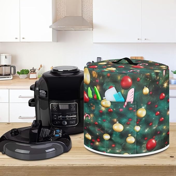 Christmas Green Dust Cover Instant Pot and Extra Accessories Dust Proof Easy to Clean Pressure Cooker Cover Electric Appliance Cover Air Fryer Accessories with Storage Pocket Size M
