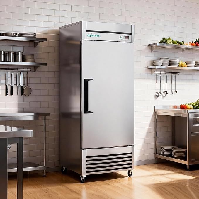 COOLCHEF 27" Commercial Freezer, 23Cu.Ft Single-Door Stainless Steel Reach-In Freezer, -8~0℉, Air Cooling, 3 Shelves, R290, ETL