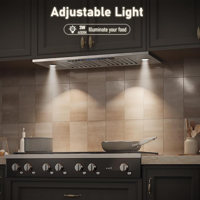 IKTCH 36 inch Built-in/Insert Range Hood 900 CFM, Ducted/Ductless Convertible Duct, Stainless Steel Kitchen Vent Hood with 4 Speed Gesture Sensing&Touch Control Panel(IKB01-36)