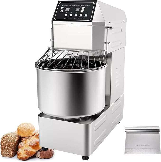 INTSUPERMAI Commercial Dough Mixer Machine 20QT Stand Flour Mixing Machine Electric Food Stand Mixer with Double Action Double Speed Spiral Mixing Time Setting 110V 20L Capacity