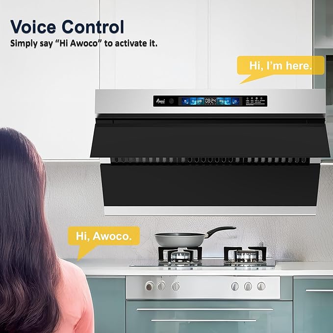 Awoco 36" Under Cabinet Range Hood, Side-Draft Design, 4 Speeds Exhaust Fan with 800 CFM, Voice, Gesture, Touch & Remote Control, 6" Vent, Dimmable LED Light Bars