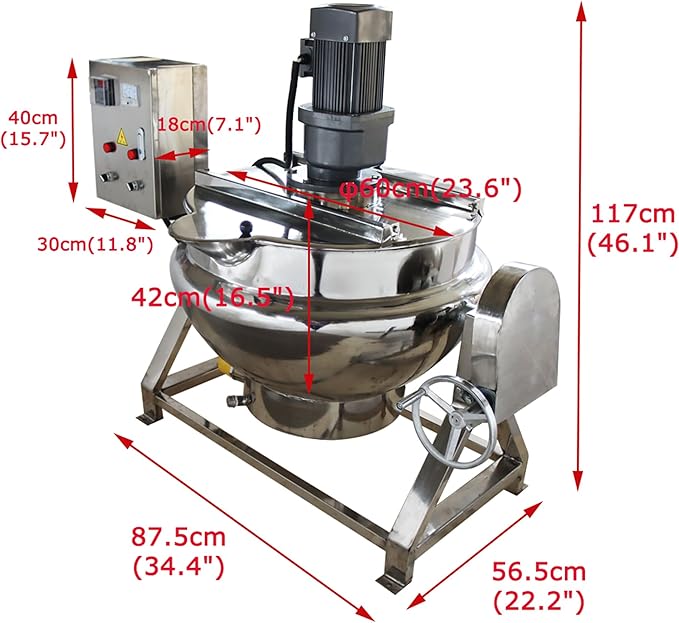 Commercial Cooking Pot Electric Jacketed Kettle with Stirrer Stainless Steel Tiltable Jacketed with Mixer 13.2 Gallon Capacity for Soup Chili Sauce Beverage Jam Porridge 220V