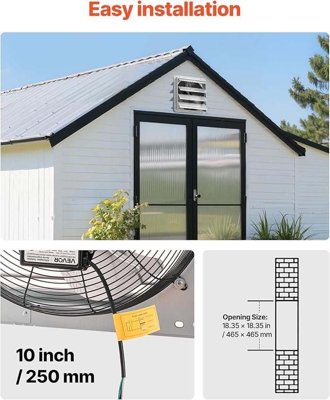 VEVOR 18 inch Shutter Exhaust Fan, Wall Mounted Attic Vent Fan with 2200 CFM Airflow, AC Motor, Heavy-duty Steel Construction, Low Noise for Shed, Garage, Greenhouse Ventilation Cooling, Silver