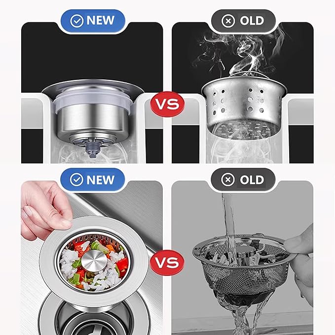 3 in 1 Pop Up Kitchen Sink Drain Strainer, with an Extra Basket Strainer, Kitchen Sink Drain Stopper for US Standard 3-1/2 Inch, Brass Material Electroplate Silver (Model E Copper Black)