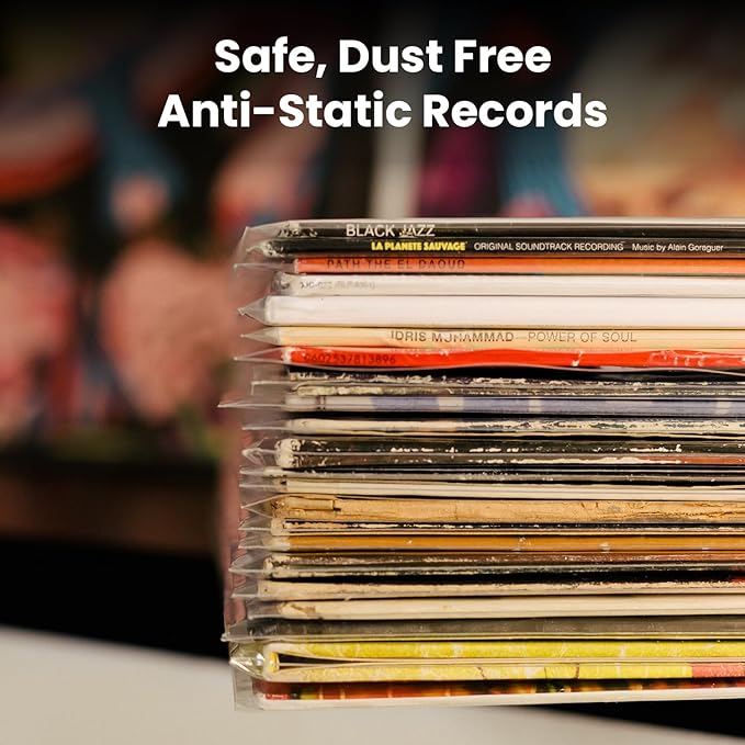 EVEO 50 Vinyl Record Sleeves Outer – Crystal Clear Outer Vinyl Sleeves LP Album Covers 12.75"x12.75" | Perfect Fit Protective 3 Mil Protection for Single & Double LPs - Archival Standard