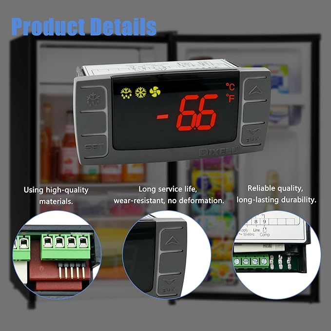 XR02CX-4N1F1 Dixell Temperature Controllers Refrigerator Digital Thermostat Controller for Fridges Freezers Heating Appliances 120V/50-60Hz with 1 NTC Probe