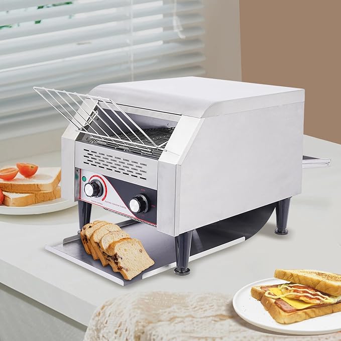 Commercial Toaster, 300 Slices/Hour, Conveyor Toaster Commercial, 1900W Heavy-duty Stainless Steel Rotating Toasters Oven for Restaurant, Conveyor Belt Toasters for Bun, Bagel, Bread