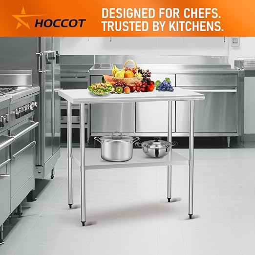 Stainless Steel Table for Food Prep & Work 24 x 36 inches Utility Table with Adjustable Undershelf, Commercial Workstation in Kitchen, Garage, Outdoor BBQ