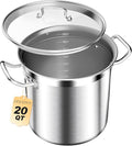 Stainless Steel 20 Quart Stockpot with Tempered Glass Lid, 3-Ply Base, 8.8 lbs, Polished Finish, Suitable for Stovetop and Oven, Dishwasher Safe