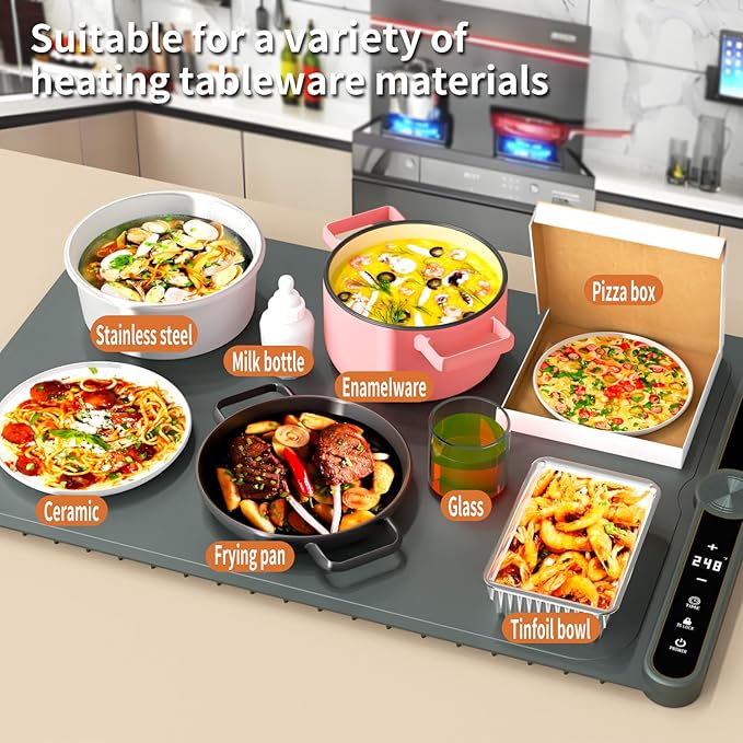 LYSXP 2025 Food Warming Mat, 15x23.6Inch 9-Level Temperature Adjustment, Multi-Functional Food Heater for Parties and Daily Use (Grey)