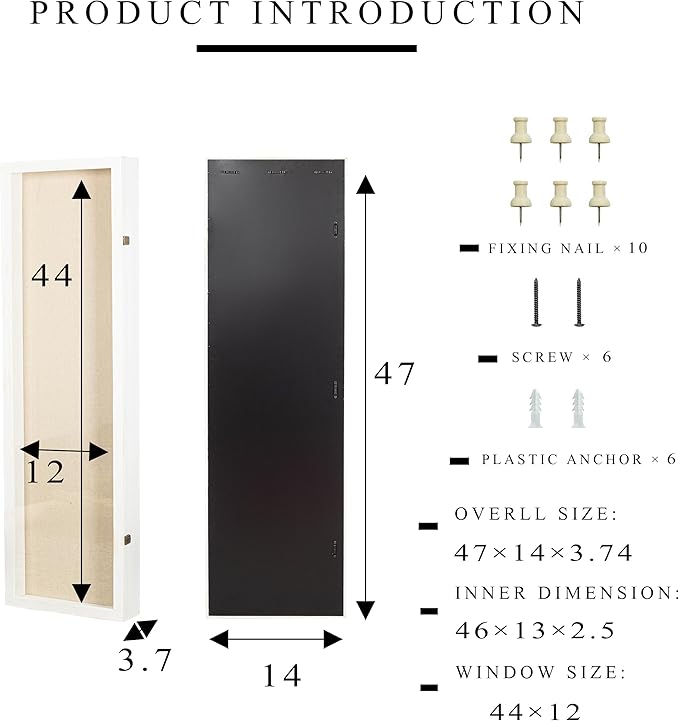 Freezing point Shadow Box Frame 14x47 Flower Shadow Box Pin Display Case Cabinet Picture Frame with Linen Back Memorabilia Awards Medals Badge Bouquet Wedding Memory Box for Keepsakes Long White