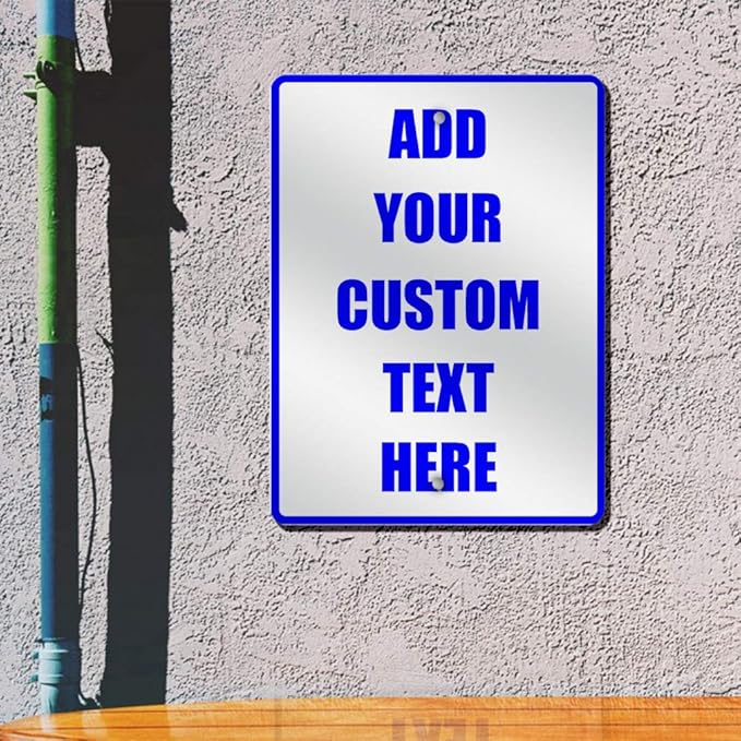 Aluminum Weatherproof Metal Sign Multiple Sizes Custom Personalized Text Here White Blue Notice Travel Vertical Street 12x18Inches