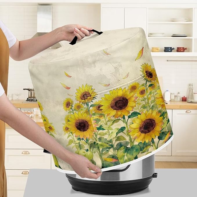 Xoenoiee Sunflowers Pattern Kitchen Appliance Dust Covers with Pockets, Electric Pressure Cooker Cover Compatible with Crock Pot, Rice Cooker Cover, for 8 Qt