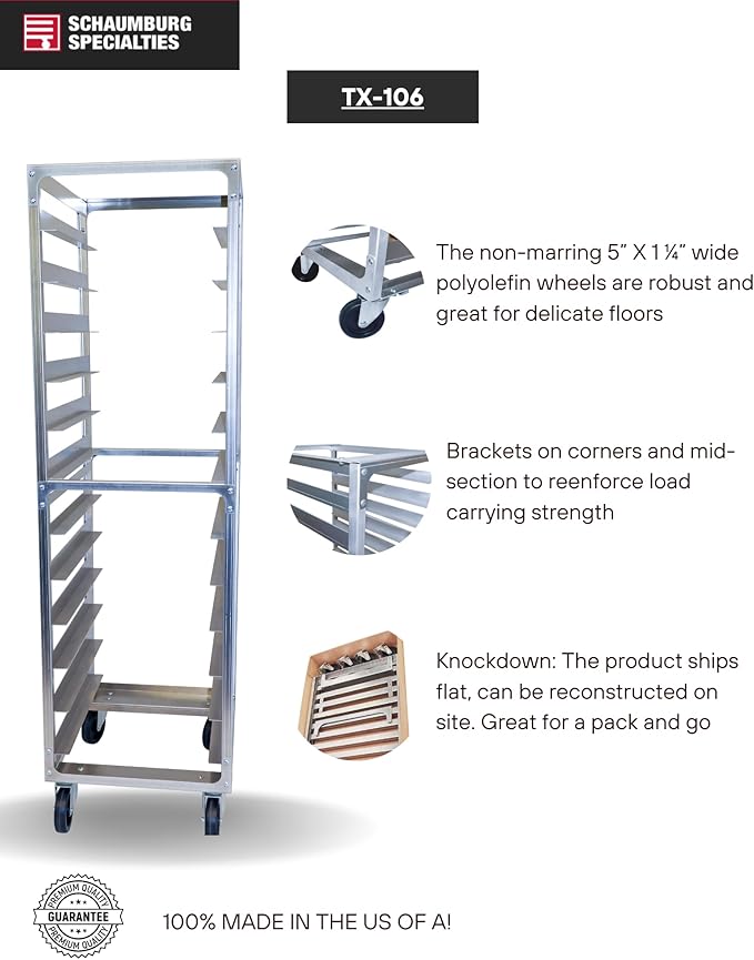 10 Pan 6" Spacing Commercial Aluminium Bun Racks, NSF Listed Heavy Duty Speed Rack for Bakery, Restaurant & Catering, 10 Tier 20.5" x 26" x 70" Speed Rack with Heavy Duty Plate Casters