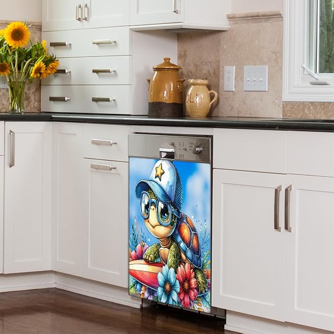 Dishwasher Magnet Cover Ocean Animal Turtle Dishwasher Decorative Cover Front Dishwasher Door Cover Reuseable Dishwasher Cover Panel Decal for Kitchen Refrigerator Home Appliances 23" X 26"