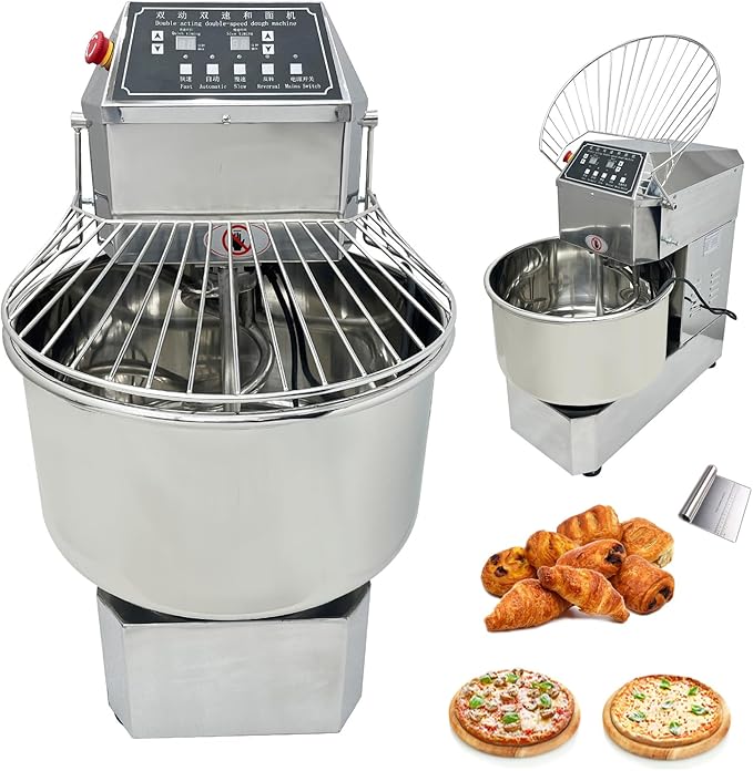 Stand Dough Mixer 50L Stand Dough Spiral Mixer with Double-acting Double-speed, Heavy Duty Dough Machine, Variable Frequency Food Mixer for Pizza Bread Restaurant Bakeries Kitchen