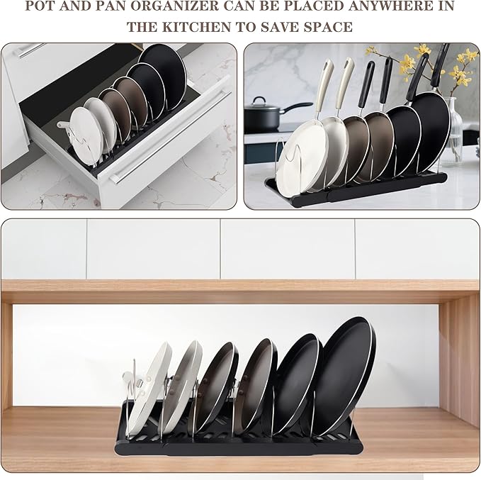Expandable Pot and Pan Organizer Rack with 7 Stainless Steel Adjustable Shelves, for Neatly Storing Cookware, Pots, Pans, Lid (Style 2)