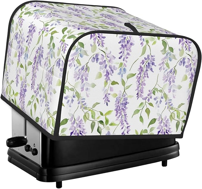 4 Slice Toaster Cover for Kitchen Lavender Flower Pattern Waterproof and Dustproof Toaster Dust Cover with Side Pockets Decorative Universal Cover for Wide Slot Toasters and Small Appliances