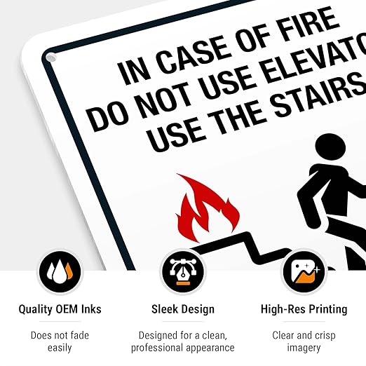 In Case Of Fire Do Not Use Elevator Use The Stairs Bilingual Sign, Fire Safety Sign, 10x7 Inches, Rust Free .040 Aluminum, Fade Resistant, Indoor/Outdoor Use, Made in USA