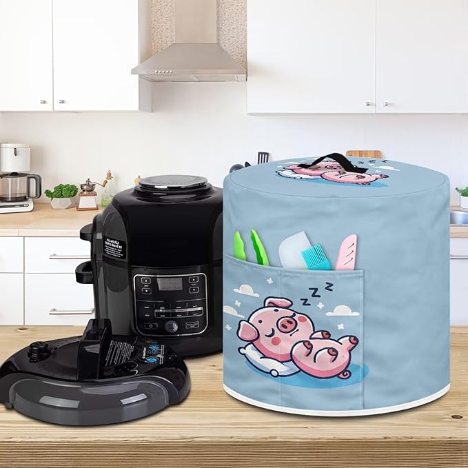 Xoenoiee Cute Pig Blue Pattern Pressure Cooker Cover for Instant Pot, Kitchen Appliance Dust Cover with Pockets for Rice Cooker Air Fryer Slow Cooker, for 8 Qt Pot