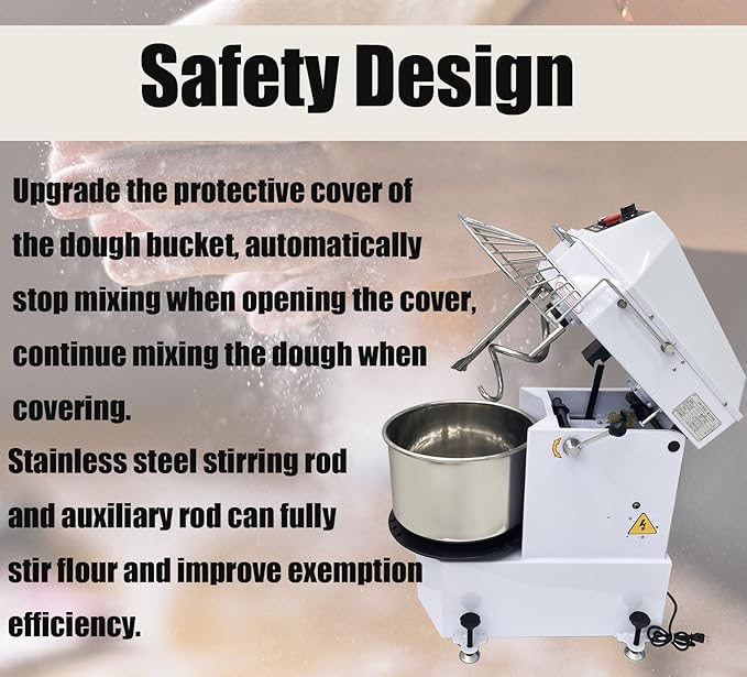 110V 20QT Commercial Dough Mixing Machine Electric Food Flour Kneading Stand Mixer with Removable Detachable Bowl Double Action Spiral Mixer for Bakeries 20L