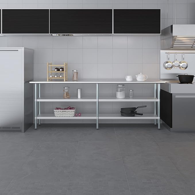AmGood Stainless Steel Work Table with 2 Shelves | NSF | Metal Utility Table (96" Long x 18" Deep)