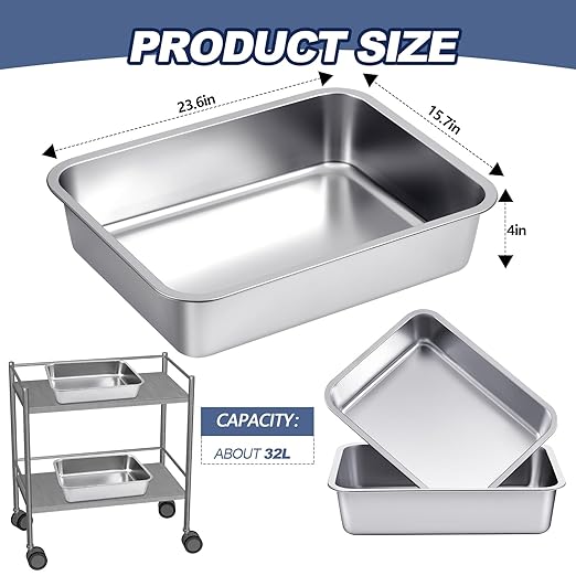 4 Pack Stainless Steel Commercial Bus Tubs Food Grade Meat Processing Tubs Lug Wash Basin Tote Box for Dishwashing, Kitchen, Restaurant, Utility (32 L)