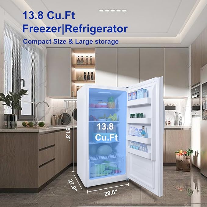 SMETA Stand Up Upright Freezer 13.8 Cuft, Deep Freezer Upright Frost Free Standing Garage Ready Standup Freezerless Refrigerator with Glass Shelves, Convertible Vertical Freezer 14 Cu Ft, White