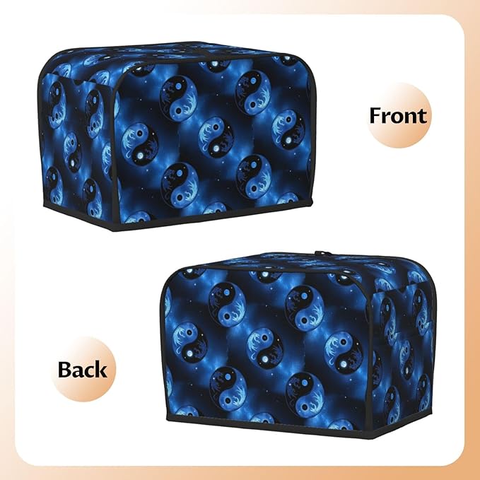2 Slice Toaster Cover with Pocket, Polyester Dust & Fingerprint Protection, Lightweight Washable Kitchen Cover Full And Eclipse Moon Dragon Ying Yang