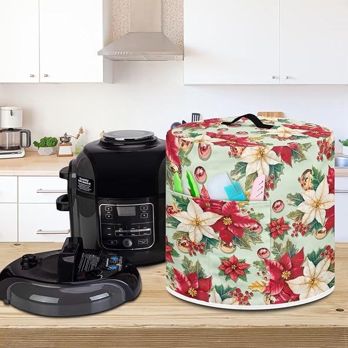 Christmas Flower Dust Cover for Kitchen Instant Pot Accessories Appliance Cover Quart Pressure Cooker Air Fryer Rice Cooker Kitchen Appliance Dust Covers with Storage Pockets Size L