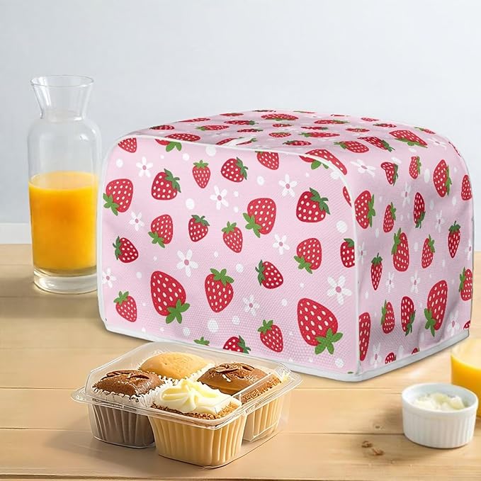 Strawberry Print 2 Slice Toaster Covers Dust Protection Bread Maker Covers Toaster Oven Cloth Cover Kitchen Accessories Washable Appliance Cover with Handle