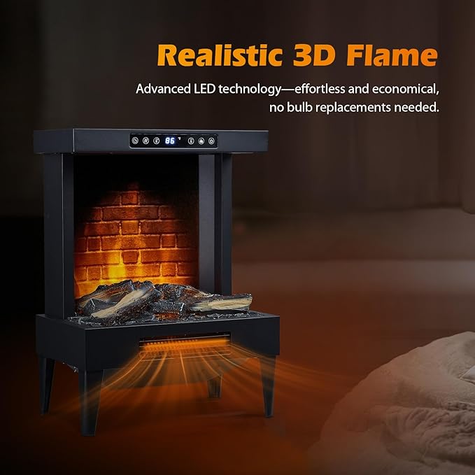 Freestanding Electric Fireplace Stove with Remote & Touch Control, 1500W Heater with Adjustable Timer & Thermostat 95°F, Realistic 3D Flame, 8-Hour Timer, Independent Flame,Overheat Protection