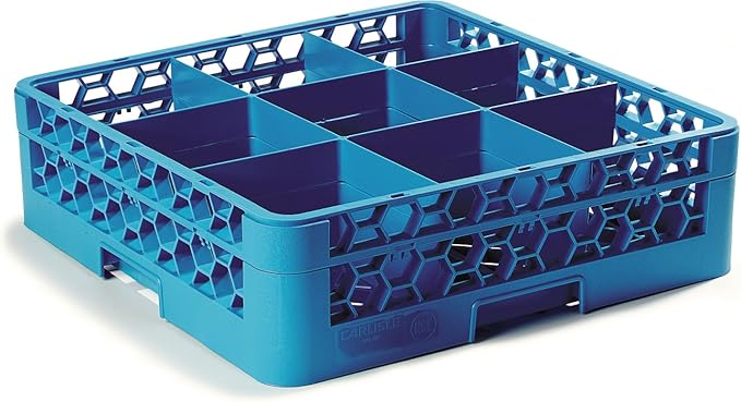 Carlisle FoodService Products RG9-114 Opticlean 9-Compartment Glass Rack with 1-Extender, Blue