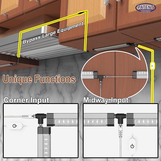 EBD LED Under Cabinet Lighting for Kitchen Built-in Adjustable Cable & Mid Input Jack Bookshelf Plug in Light bar 15 Pcs 6750 Lm 3000K Ultra Bright for Timer Smart Plug Alexa Google Assistant & Siri