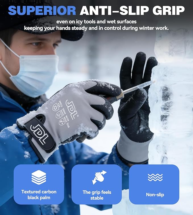 JDL Faux Mohair 100% Waterproof Winter Work Gloves for Men and Women – Extra Warm, Thermal Insulated Freezer Gloves