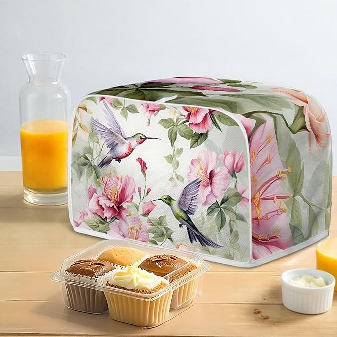 Hummingbird Flower Print Toaster 2 Slice Cover Appliance Dust-proof Cover Fingerprint Protection for Kitchen Small Appliance