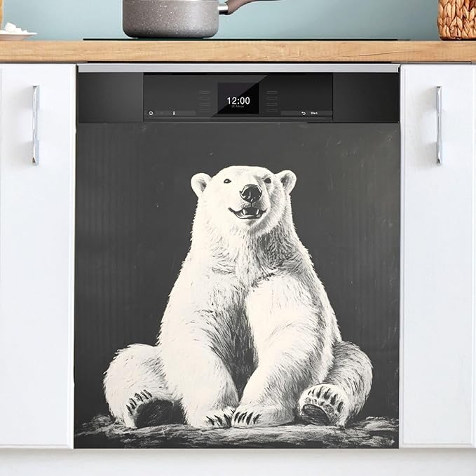Dishwasher Magnet Cover, Polar Bear Magnet Sticker Fridge Panel Decal for Home Kitchen Decor, 23x26in