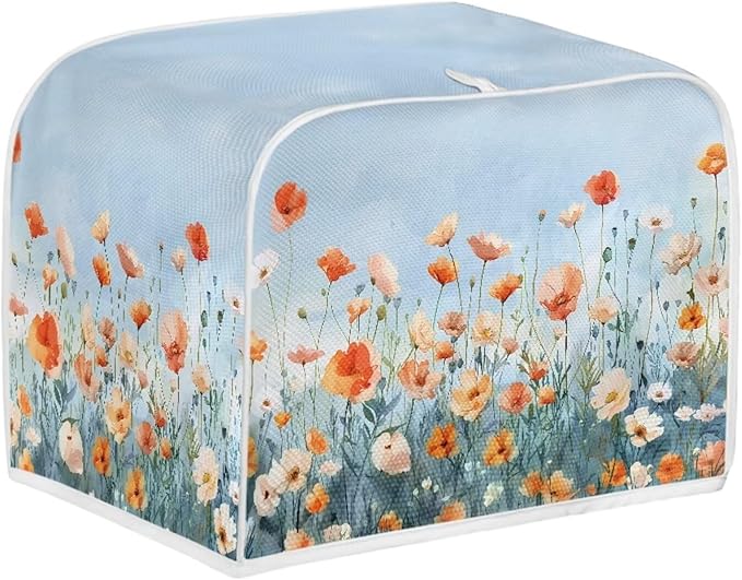 Blue Floral Bread Toaster Oven Dustproof Cover Heat-Resistant Universal Fits Most Standard 2 Slice Toasters Cloth with Fingerprint Protection