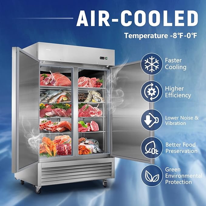 JINSONG 54" Commercial Freezer, 49 cu.ft with 2 Solid Door Stainless Steel Reach-in Freezer for Restaurant, Bar, Shop, Residential