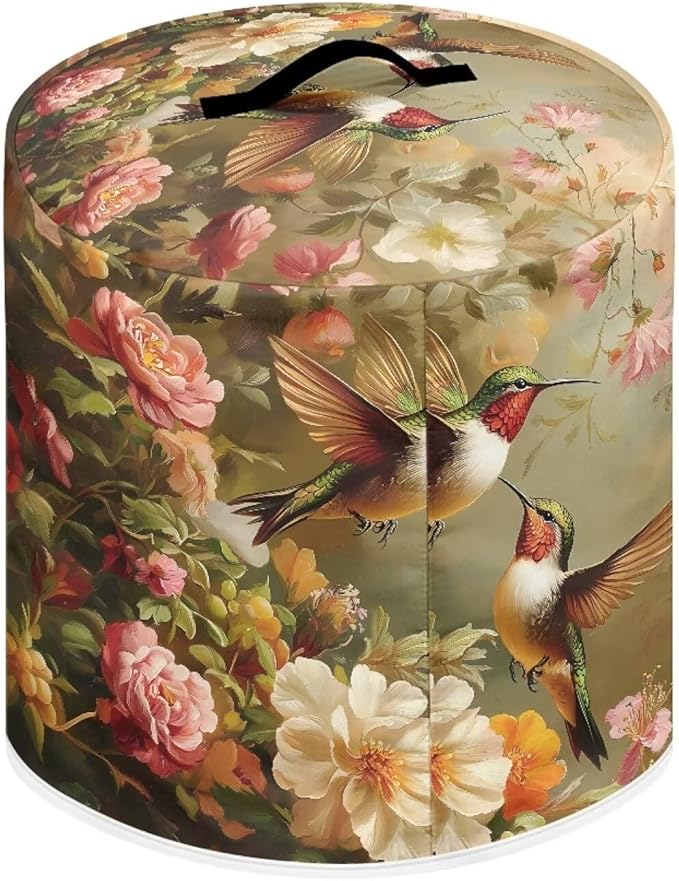 TODIYADDU White Flower Hummingbird Pressure Cooker Cover with Handle and Storage Pocket for Extra Accessories Portable Kitchen Appliance Dust Cover Protective for Air Fryer Toaster Accessories, M