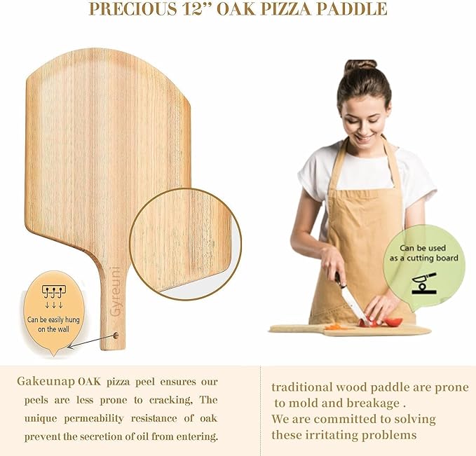 4 PCS Rectangle Pizza Stone Set, 15" Large Pizza Stone for Oven and Grill with Pizza Peel(OAK), Pizza Cutter & 10pcs Cooking Paper for Free, Baking Stone for Pizza, Bread,BBQ