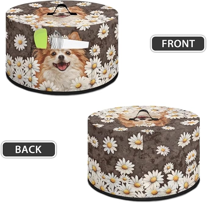Pomeranian Dog Daisy Print Slow Cooker Cover with Storage Pocket Portable Stain Resistant Slow Cooker Cover for Kitchen Extra Accessories Fit 6/7/8 Quart Electric Oval Crock Pot