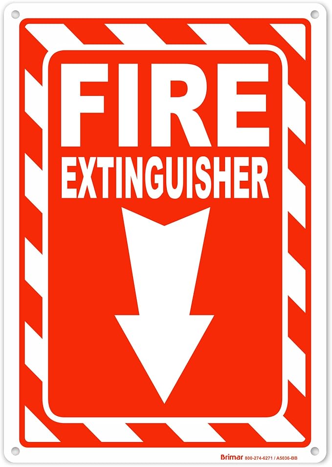 Brimar Fire Extinguisher Signs,7"x10" (2 Pack) .040" Heavy Rust-Free Aluminum Metal Safety Signs, UV Ink Printing, Weatherproof, Fade Resistant, for Business, Office, Home Indoor & Outdoor Use