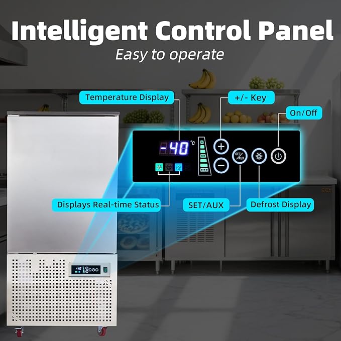 Commercial Blast Chiller 10 Trays, Shock Freezing Blast Chiller & Freezer Heavy Duty, Flash Freezer for Ice Cream, Seafood, Desserts, Meat-Lowest Temperature -40°C