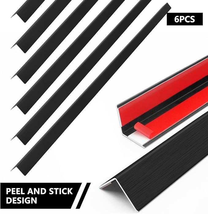 6pcs 57" Aluminum Self-Adhesive Wall Corner Protectors, Wall Furniture Bumper, Safety Baby Proofing Corner Cushion Table Edge，Wide Coverage and Easy to Install - Black