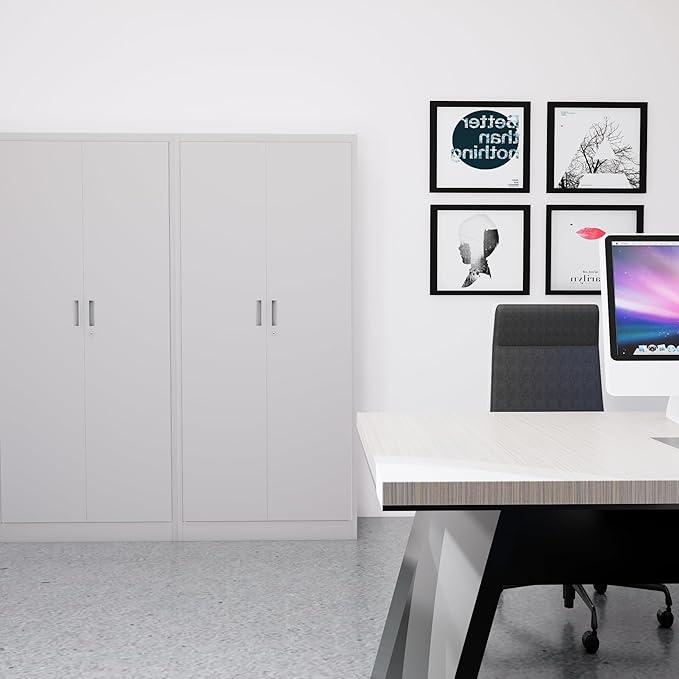 CJF Metal Storage Cabinet, 72" H Locking Storage Cabinet with Adjustable Shelvesand Doors, Metal Cabinets for Office/Home/Garage/School-White