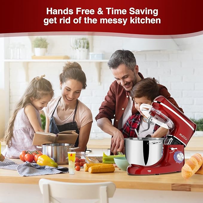 Stand Mixer, 6.5 Qt 660W, 6-Speed Tilt-Head Food Dough Mixer, Kitchen Electric Mixer with Stainless Steel Bowl,Dough Hook,Whisk, Beater, Egg white separator (6.5-QT, Red)