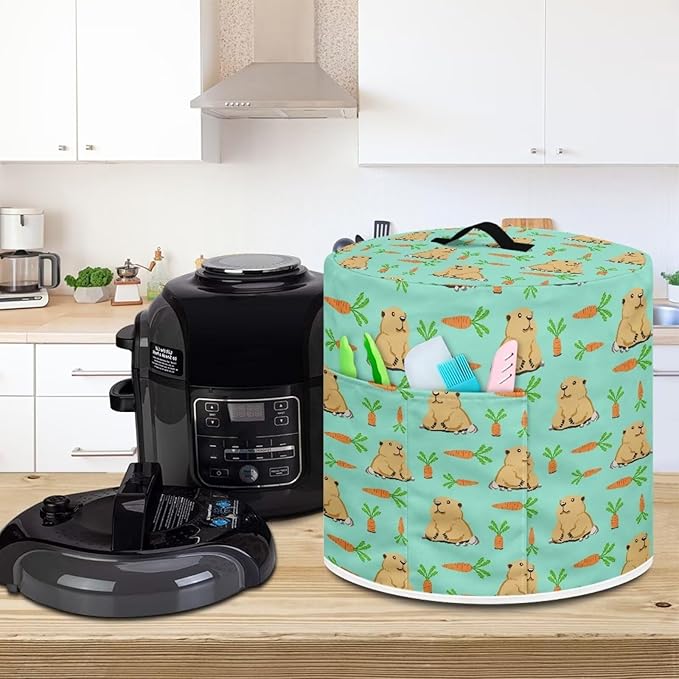Pressure Cooker Cover for Women,Groundhog Carrot Insulated Rice Cooker Cover with Easy to Clean Lining Waterproof Dust Cover with Pockets for Instant Pot 6 Quart Appliance Cover